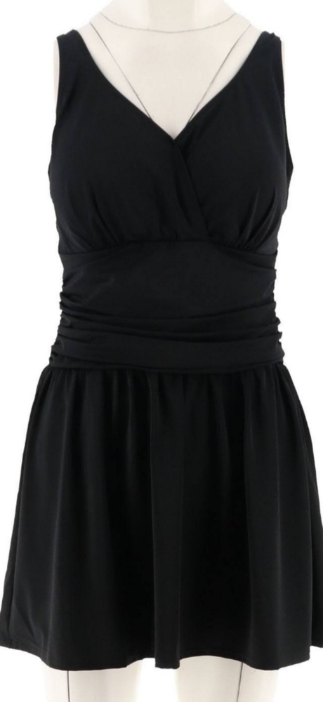 Denim & Co Beach Rouched Swimdress Black Size 16